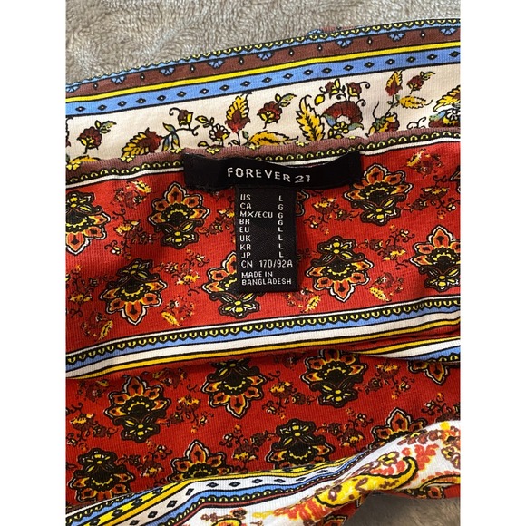 Forever 21 Tube Top Women Large Red Paisley Floral Boho Strapless Crop Hippie - Picture 3 of 6
